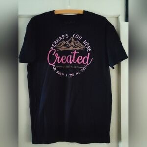 Faith Based Short Sleeve Women's Black Graphic Tee with Pink Lettering | Medium